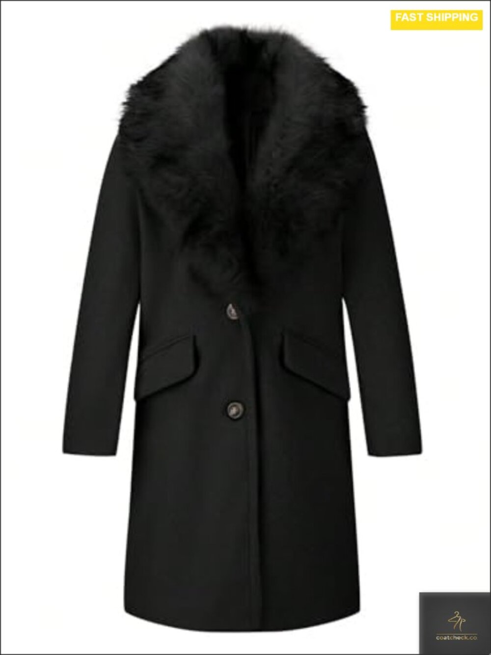 Women's Mid-Length Wool Blend Trench Coat Faux Fur Shawl Collar